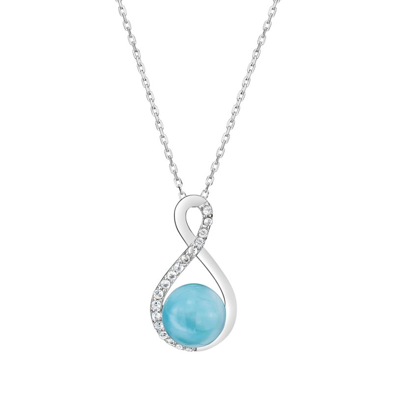 Larimar Infinity Pendant with White Topaz w/chain - Click Image to Close